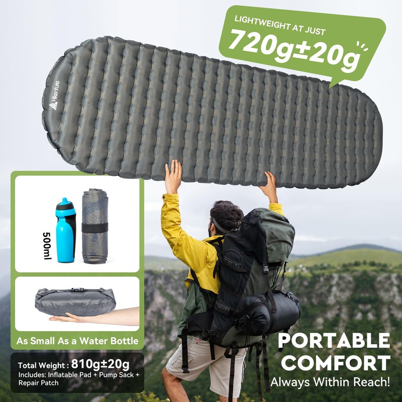 HIKENTURE Sleeping Pad, 6.2 R-Value Insulated Camping Mat with Pump