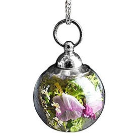 MadamLili - Echte Bl√ºten Bouquet Anh√§nger 2cm Rund - 925 Sterling Silber Kette 70cm - Handgefertigt - Blumenstrau√ü Moos Dillbl√ºten Naturschmuck - Exklusive Schmuckbox