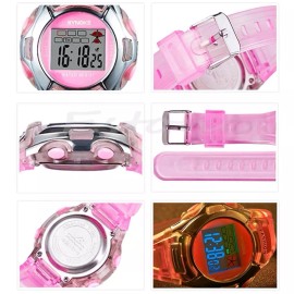 SYNOKE Kids Boys Girls Student Gift LED Sport Digital Electronic Wrist Watch Waterproof - Pink