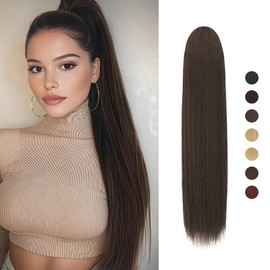 Sofeiyan Ponytail Hairpiece Hair Extension with Drawstring 60 cm Long Straight Braid Ponytail Natural Soft Hair Extension Synthetic Ponytail Extension for Women, Medium Brown