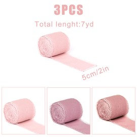 AIEX 3 Rolls 2 Inch x 7 Yard Chiffon Silk Ribbon, Handmade Smooth Soft Silk-Like Fringe Chiffon Ribbon for DIY Crafts Photography Modeling Festival Ornament (3 Colors, Pink Series)