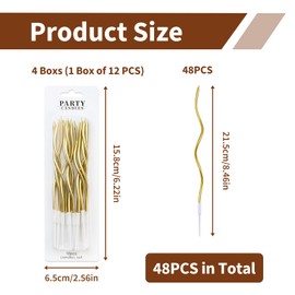 48 gedrehte Geburtstagskerzen, Spiralkuchenkerzen mit Halterungen, Kuchendekoration für Geburtstag, Hochzeit, Party, Babyparty, Partyzubehör für Kuchen und Cupcakes