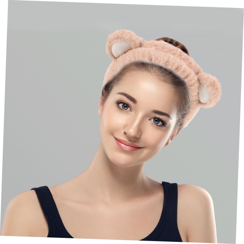 OATIPHO Cute Bear Plush Hair Band Skincare Wristband for Face