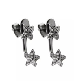 FashionJunkie4Life Star Ear Jacket Earrings - Black Ruthenium Plated 925 Sterling Silver CZ NEW