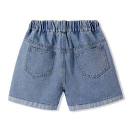 Rolanko Girls' Jeans Shorts, Elastic Waistband, Summer Ripped Hot Short Jeans with Pockets for Children, heart patchwork, 13-14 years