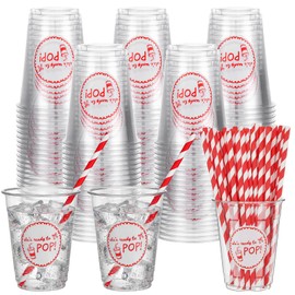Willinglong 50sets/100 Pcs She's Ready to Pop Baby Shower 12 oz Disposable Plastic Cups with Straws for Soda Theme Boy or Girl Gender Reveal Pregnancy Announcement Newborn Bachelorette Party Supplies