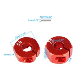 Rchobbytop 5mm & 7mm Thickness Aluminum 12mm Hex Wheel Hub Adapters with Screws Pins for 1/10 RC Cars Buggy Truck Crawler HSP Traxxas Redcat Arrma Tamiya etc, Red