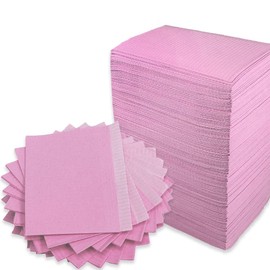 125 PC Premium Disposable 2-Ply w/Poly Patient Bibs 13"x18", Soft and Fluid Resistant, 6 Attractive Colors (Pink)