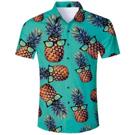 Alisister Hawaiian Shirt Men's 3D Printed Casual Button Down Beach Holiday Shirt Aloha Short-Sleeved Hawaii Shirt M-XXL - A1 Green Pineapple, size: l