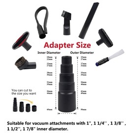 13 PCS Universal Vacuum Attachments for Shop Vac Accessories - 2 1/2" to 1 1/4" Vacuum Hose Adapter, 1 7/8" to 1" Adapter for Shop Vac, 1 1/4" Household Cleaning Vacuum Brush Attachment Kit