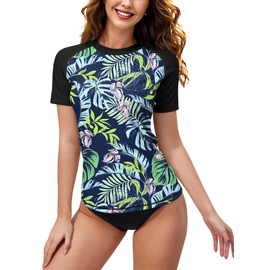 BesserBay Women's Short-Sleeved Rash Guard with Beautiful Patterns, UV Shirt Tankini, UPF 50+, S-XXL, A6, l