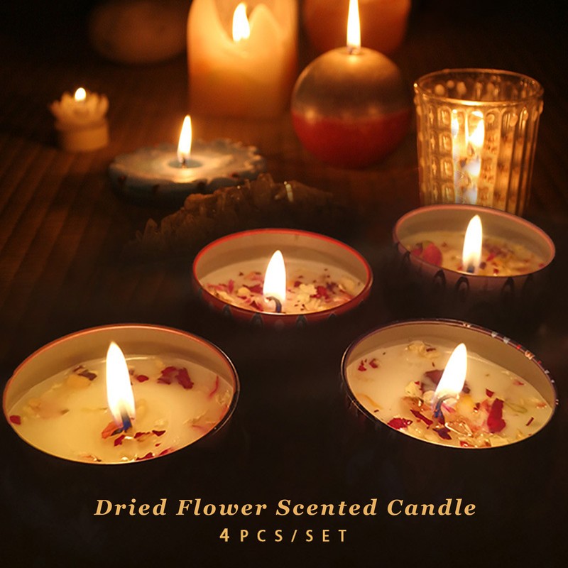 4pcs Dried Flower Aromatherapy Candle Set Long Lasting Aroma Scented