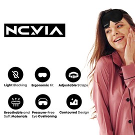 NCVIA Sleep Eye Mask for Men Women, 3D Sleeping Mask with Adjustable Strap, Zero Eye Pressure, 100% Light Blocking, Breathable & Soft, Contoured Design Night Blindfold for Travel, Black