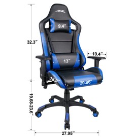 Leopard Gaming Chair, High Back PU Leather Office Chair, Adjustable Video Gaming Chairs, Swivel Racing Chair with Adjustable Armrest (Black/Light Blue)