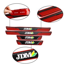 Unbranded 1x JDM Red Rubber B Carbon Fiber Car Door Scuff Sill Cover Panel Step Protector
