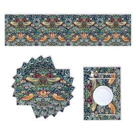William Morris - Camino de mesa y manteles individuales de lino y algodón, diseño floral, decoración de mesa para el hogar, para comedor, granja, boda, fiesta, vacaciones, cena, 13 x 70 pulgadas