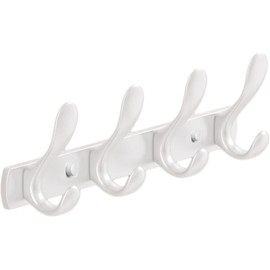 YUET 4 Door Hook Coat Bathroom Towel Hooks Wall Mounted Screw Fixed - Heavy Duty Hanger - Stainless Steel Robe Rack Holder in Bedroom or Kitchen Wall Mount (White)