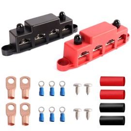 12V Power Distribution Block 250A Bus Bar with 4 x 5/16" Studs and 3 x #8 Screw Terminals for Automotive, Car, Boat, and Solar Wiring (250A 5/16")
