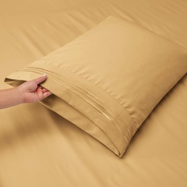 Nestl Luxury Queen Sheet Set - 4 Piece Extra Soft 1800 Microfiber-Deep Pocket Bed Sheets with Fitted Sheet, Flat Sheet, 2 Pillow Cases-Breathable, Hotel Grade Comfort and Softness - Camel Gold