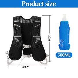 Yuragim Running Vest for Men and Women with 2 Water Bottles, 500 ml, Reflective Running Vest, Adjustable Chest Straps, Hydration Vest Running with 7 Pockets for Runs, Cycling, Trails, Marathons