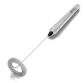 DELUXE STAINLESS STEEL MILK FROTHER - Best One Touch Handheld Milk Frother - Coffee Latte & Cappuccino - Perfect Creamy Milk In Seconds - Portable For Easy Travel Use - All Stainless Steel Construction - FULL Peace Of Mind Guarantee