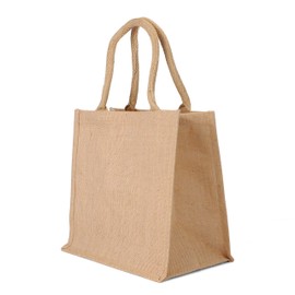 Milltown Merchants Jute Burlap Tote Bags - Natural Burlap Bags with Cotton Handles - Reusable Tote Bags with Laminated Interior - Shopping Bag/Grocery Bag/Gift Bag (12 pack, Natural - Medium)