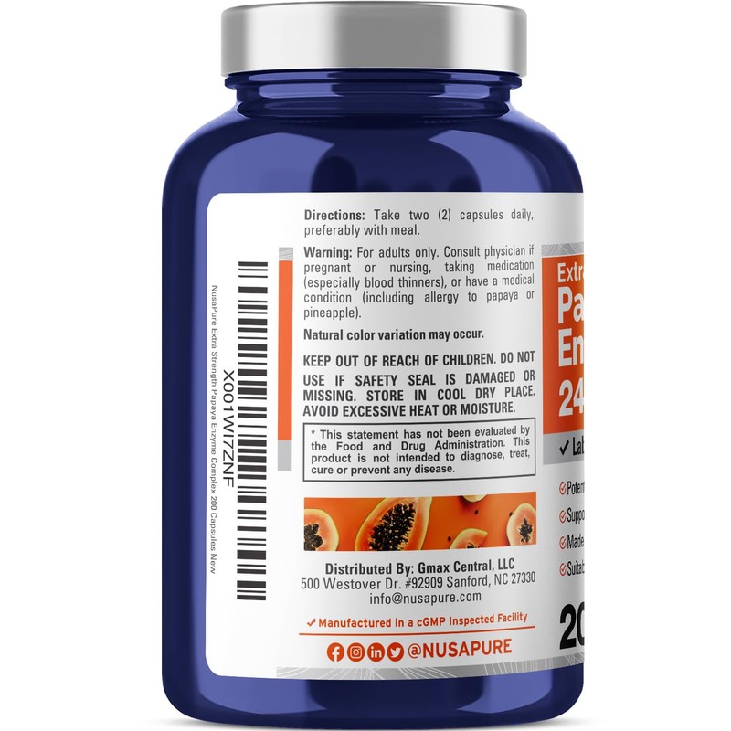 NusaPure Papaya Papain Enzyme Complex 240,000 PU - 200 Veggie
