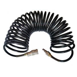 Recoil Air Hose Air Compressor Hose with Industrial Solid Brass Coupler and Plug 1/4 Inches x 25 Feet, Quick Connect, Black