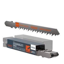 Presch Jigsaw Blades Wood Pack of 10 Extremely Fast, Straight Cut (5-50 mm) - Professional Jigsaw Blade Set - T-Shank for Any Jigsaw - Saw Blades for Kitchen Worktops, OSB, etc