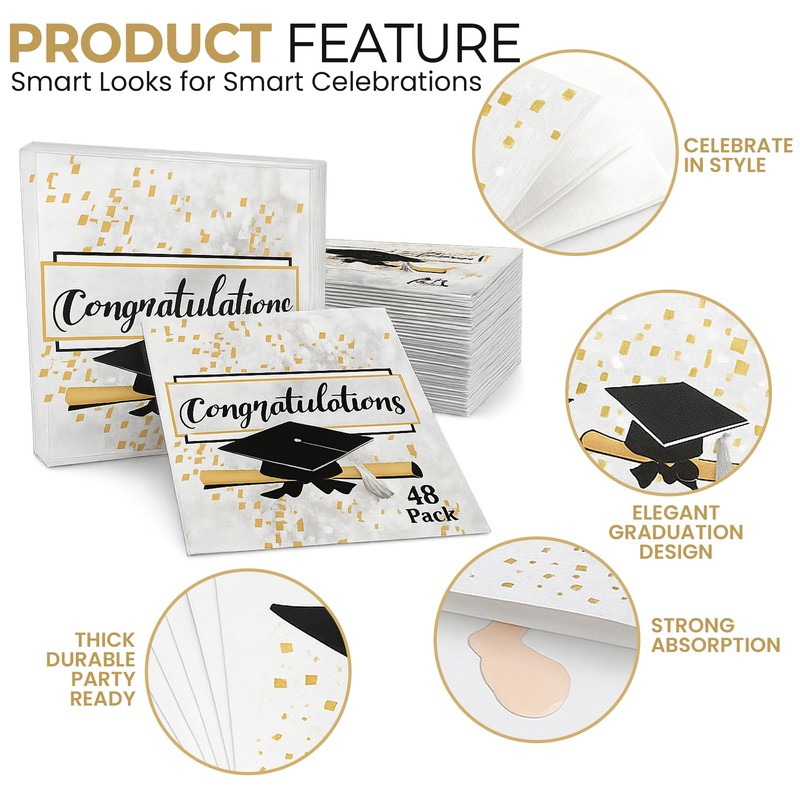 Iconikal 48-Count Graduation Party Napkins Disposable Paper Dinner Size, Congratulations