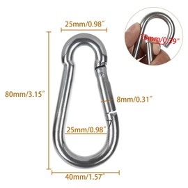 SENENQU Pack of 8 M8 Carabiner Stainless Steel 8 x 80 mm Carabiner Hooks Stainless Steel Load Capacity 500 kg / 1100 lb Hook Carabiner Hook Camping Hamc Swing - 80 mm x φ8 mm