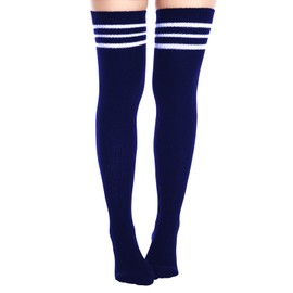 Moon Wood Women Thigh High Socks Extra Long Warm Knit Over Knee High Boot Stockings Striped Thigh Highs Leg Warmers