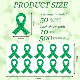 500Pcs Green Ribbon Stickers Mental Health Awareness Holographic Decals for Helmet Window Car Decoration