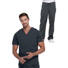 Dickies Scrub Set for Men & Women 3 Pockets, V-Neck Top 83706 and Natural Rise Drawstring Pant for Healthcare Heros 83006