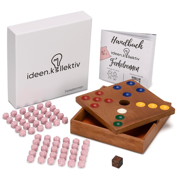 ideen.kollektiv Piglet Race Board Game Dice Game Pig Cooperation Game Wooden Family Game Team Building Warmup Game Bristle Cattle Game