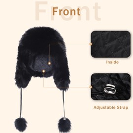 Fur Story Women's Fur Trapper Hat with Sheepskin Earflap Warm Hat Winter hat with Pom Pom