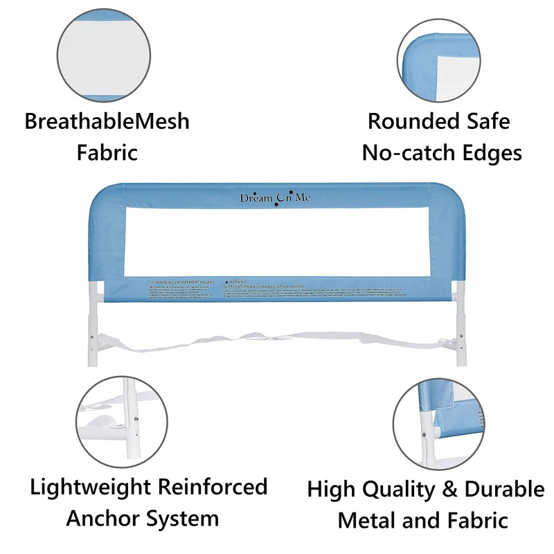 Adjustable Mesh Bed Rail in Blue, Two Height Levels, Breathable