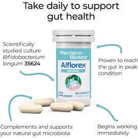 Alflorex Original - Daily Gut Health Probiotics Supplement with Unique Bifidobacterium Longum Bacteria Strain 35624 - Bacterial Cultures - 30 Capsules