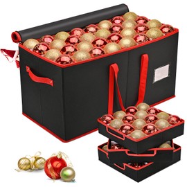 Mrrihand Christmas Ornament Storage Box, Ornament Storage Container with 8 Trays-Xmas Decoration Organizer Keeps 128 Holiday Ornaments 3-Inch, Dual Zipper Closure, 600D Tear-Proof（Black）