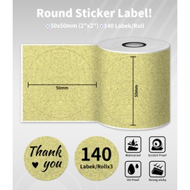 M110 Labels M220 Labels Gold Thermal Labels for M110 M220 M221 Labels Maker, Gold Glitter,1.96“(50x50mm) Round Thermal Labels Compatible with Phomemo M110 220 221 110s Label Maker 3 Roll
