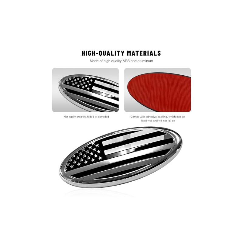 Sun Walker Front Grille American Flag Emblem, 9 Inch Aluminum