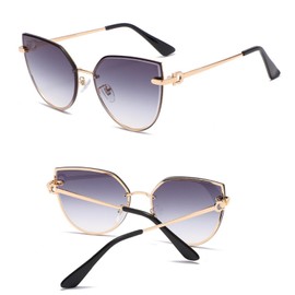 qinqilanqi-S Large Frame Women's Diamond Cut Cat Eye Sunglasses, Gradient Metal Lenses, Gradient Grey