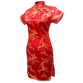 7Fairy Women's Sexy Red Floral Mini Chinese Evening Dress Cheongsam Size 6 US