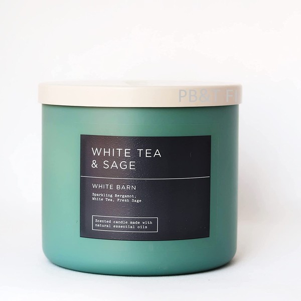 Bath & Body Works, White Barn 3-Wick Candle w/Essential Oils - 14.5 oz - 2022 Spring Scents! (White Tea & Sage)