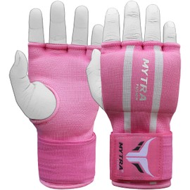 Mytra Fusion Inner Gloves Boxing Boxing Wraps Protection Easy Wraps Gloves with Gel Padding Along the Closure of the Wrist Strap (S/M, Pink/White)
