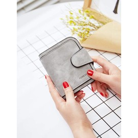 KELEEL Ladies Wallet Women Leather Clutch Purse Credit Card Coin Holder Bifold, Short Grey, 7.68 x 1.18 x 3.94 inch, Classic