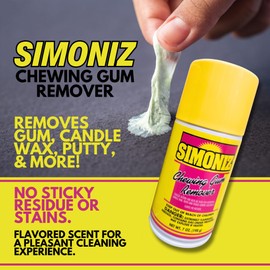 Simoniz Chewing Gum Remover Spray 7 Oz - 1 Pack - Targets Stubborn Residues & Adhesives on Carpet, Furniture, & More! Versatile for Cars, Candle Wax, Mats, & Shoes