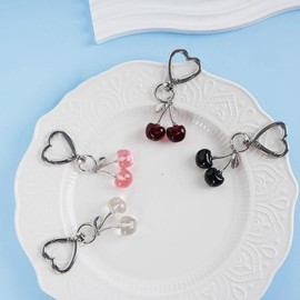 Agromusk Cute Cherry Keychain,Kawaii Cherry Bag Purse Charms for Women Car Keys Decor Gifts Stuff Accessories (Silver Red)