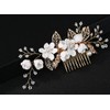 Pearl Bridal Hair Comb Flower and Leaf Side Hair Clips