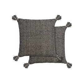 Lex's Linens Eco Cushion Covers - Recycled Cotton Modern Herringbone Design Pack of 2 (Black)